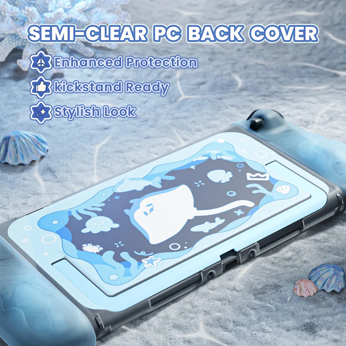 playvital Funda Protectora para Nintendo Switch 2 - Carcasa Trasera Rígida & Grips de Silicona, con Tapas para Joystick y Pegatina, Protección Antigolpes - Serie Ocean Whisper (Azul Menta)