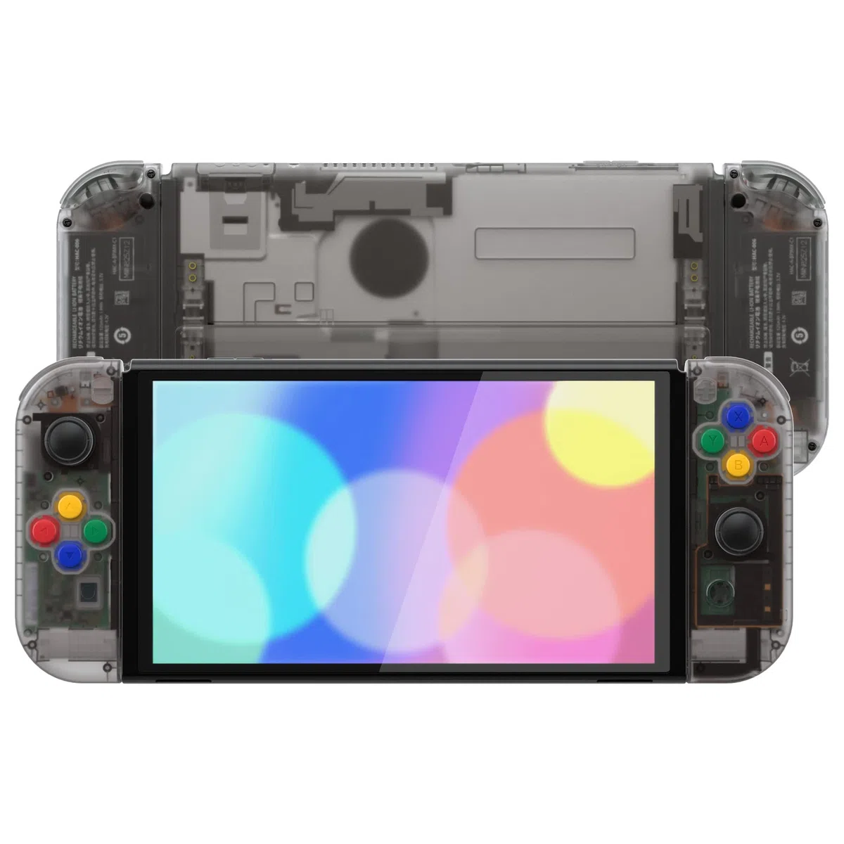 eXtremeRate Carcasa Transparente para Nintendo Switch OLED, Tapa Trasera & Soporte Placa con Botones Coloridos para NSO, Funda Protectora NS Joycons - Negro