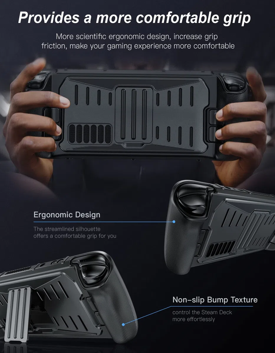 Benazcap Funda para Steam Deck OLED 2023/Steam Deck 2021, Funda Dura Resistente a los Impactos con Soporte Incorporado, Compatible con la Consola Valve Steam Deck, Negra