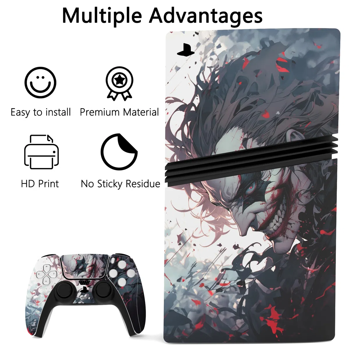 PlayVital Pegatina Completa para ps5 Pro Consola Digital & Disc - Vinilo Calcomanía Adhesiva para Mando, Auriculares, Estación de Carga y Control Remoto, Accesorios Protector Decal (Payaso Asesino)