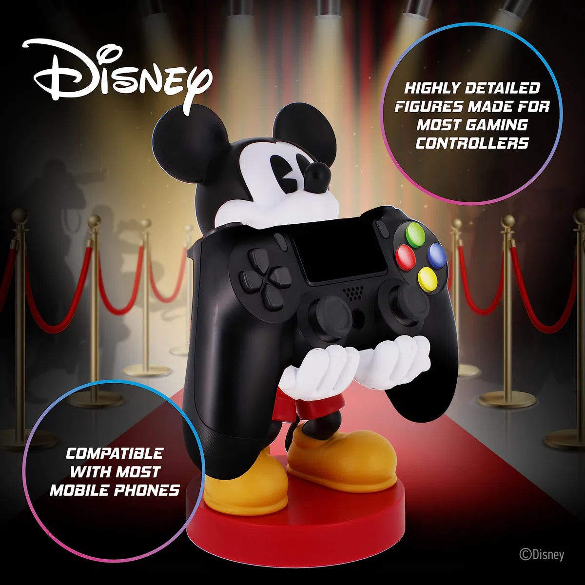 Cableguys Mickey Mouse Soporte Mando y Movil - Figuras Soporte para movil y Mando, Compatible con Xbox, PlayStation y la mayoría de mandos estándar, Accesorios Escritorio para Setup Gaming