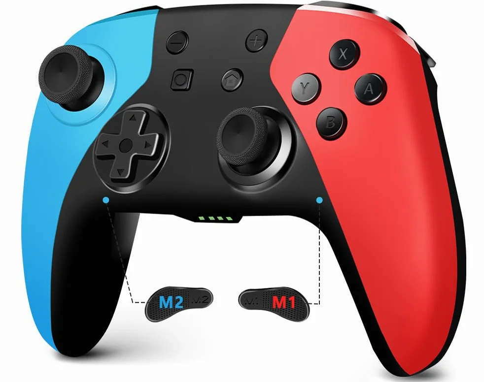 AceGamer Mando para Switch/Switch 2/ Lite/OLED con función Despertador con una tecla/Doble vibración/botón programable/Joystick Hall(Rojo&Azul)