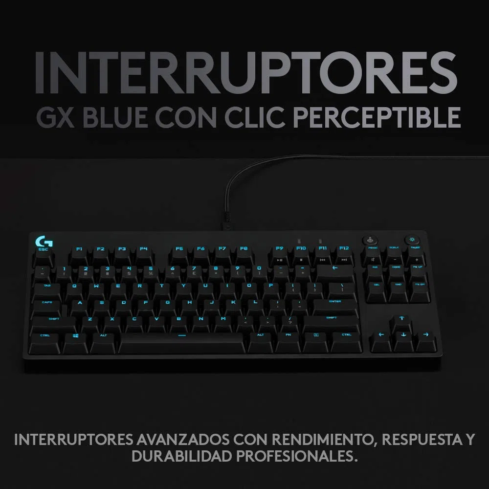 Logitech G Pro Teclado mecánicopara Gaming,Diseño sin Teclado numérico ultraportátil,Cable Micro USB extraíble,Teclas retroiluminadas RGB LIGHTSYNC con 16,8 Millones de Colores,US INT'L QWERTY- Negro