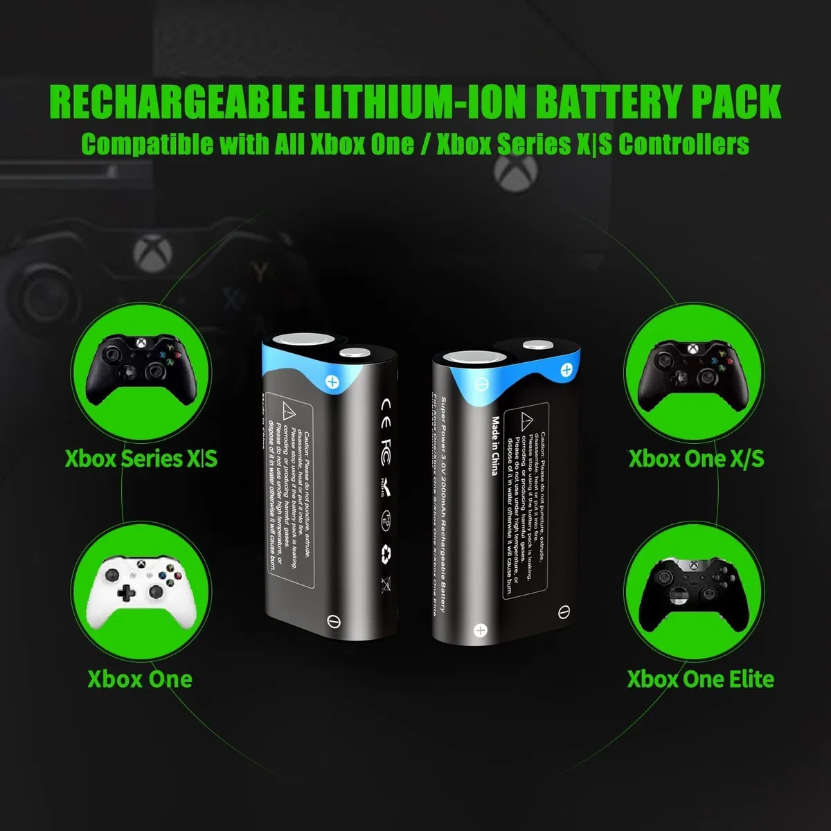 Paquete de baterías de litio para Xbox One Controller/Xbox Series X/S, Pallus recargable Xbox Controller batería con cargador rápido 2H para Xbox One/One X/One Elite/One S controladores