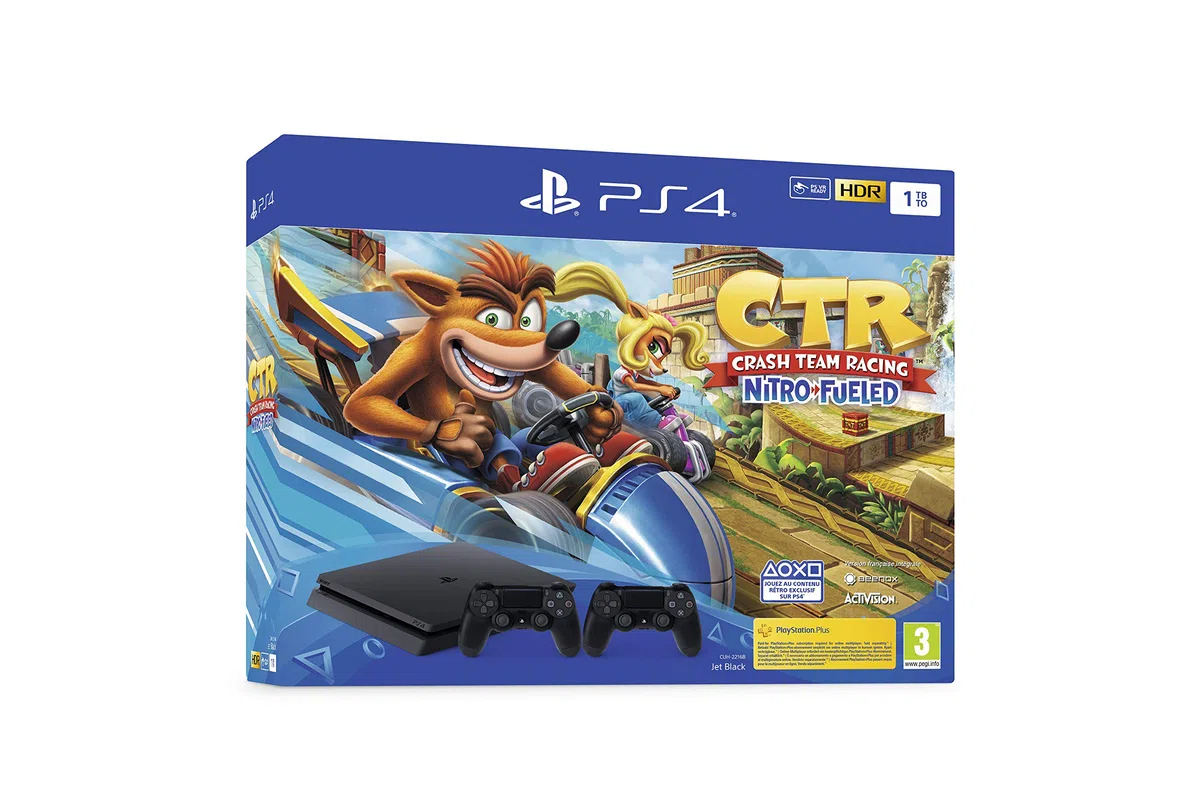 PS4 Slim 1 To F noir avec Crash Team Racing et 2nd Dual Shock 4 Noire V2 [Importación francesa]