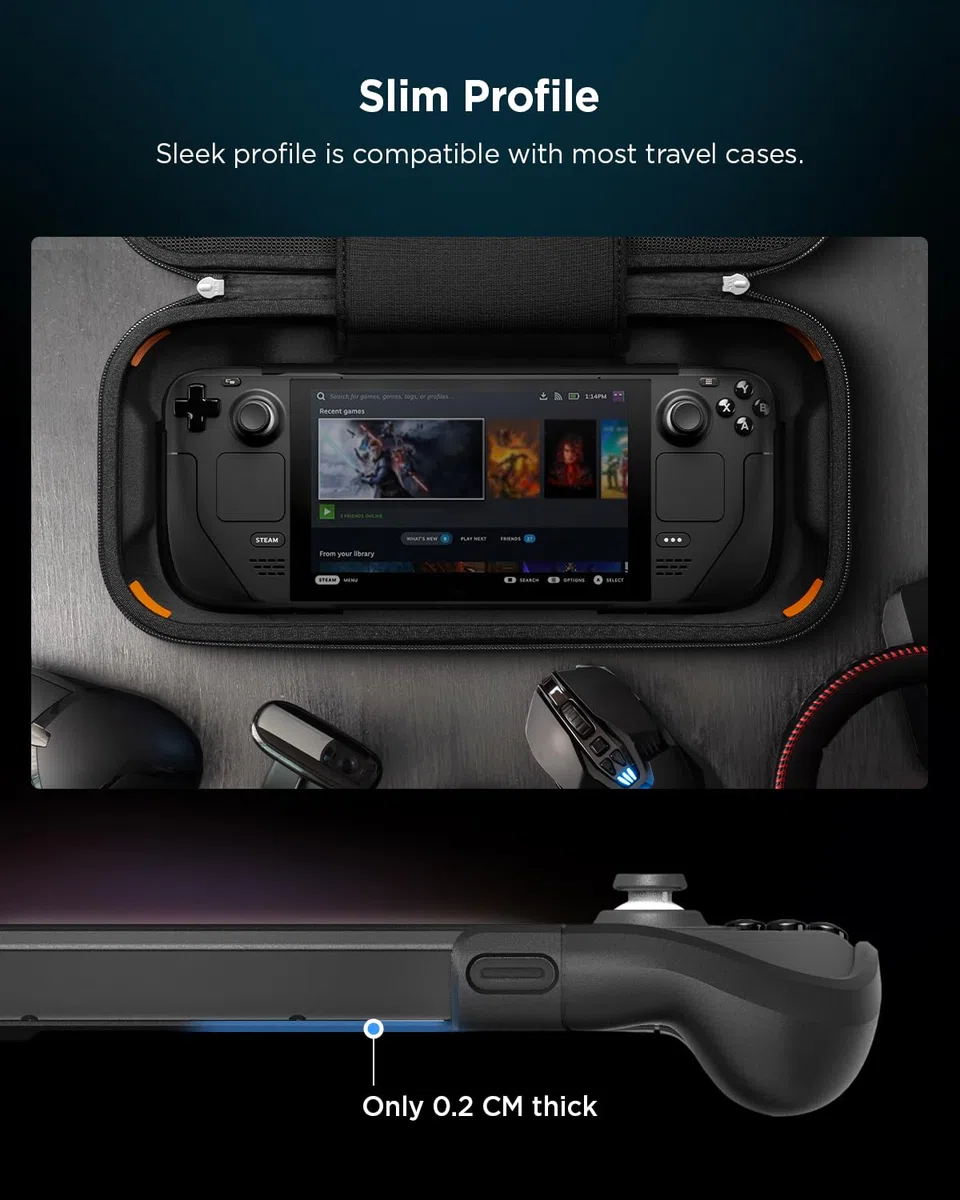 Spigen Thin Fit Pro Carcasa Protectora con Soporte Compatible con Steam Deck LCD (2022) Steam Deck OLED (2023) - Negro
