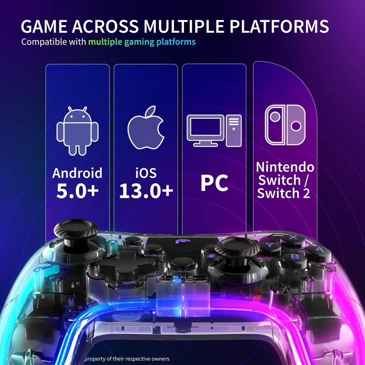 Fosmon Controlador Inalámbrico, Controlador Gaming con Luces RGB para Switch/Lite/OLED y Android/iOS/PC/Steam/Apple Arcade MFi Games, Controlador Switch Pro con Función Turbo y Vibración