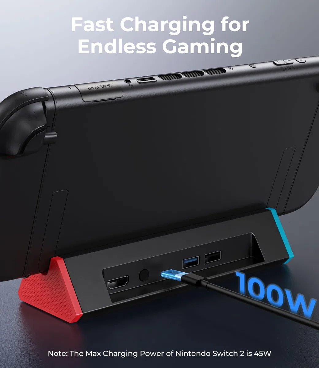 Antank Portátil Dock Compatible con Nintendo Switch 2/1/OLED, Switch 2 TV Dock con 4K a 60 Hz Salida HDMI/100W Carga Entrada/USB3.0, Cargador Base Support Switch 2 Oficial Repuesto