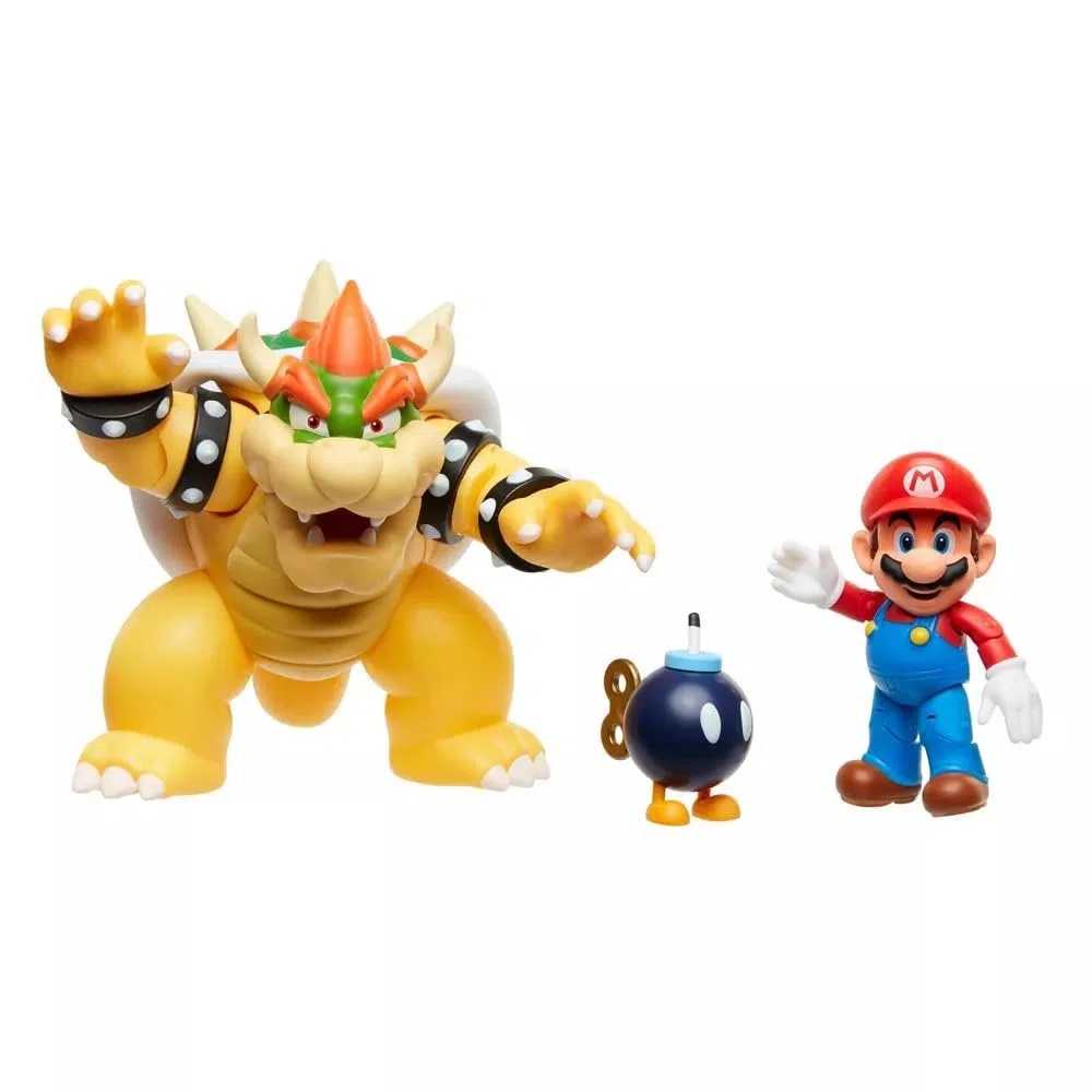 Jakks Pacific Super Mario - Set de Batalla Bowser - Recrea Esta Clásica Batalla Entre Mario vs Bowser - Juguete de hasta 15 cm de Altura - Recomendado para Niños 3 Años +