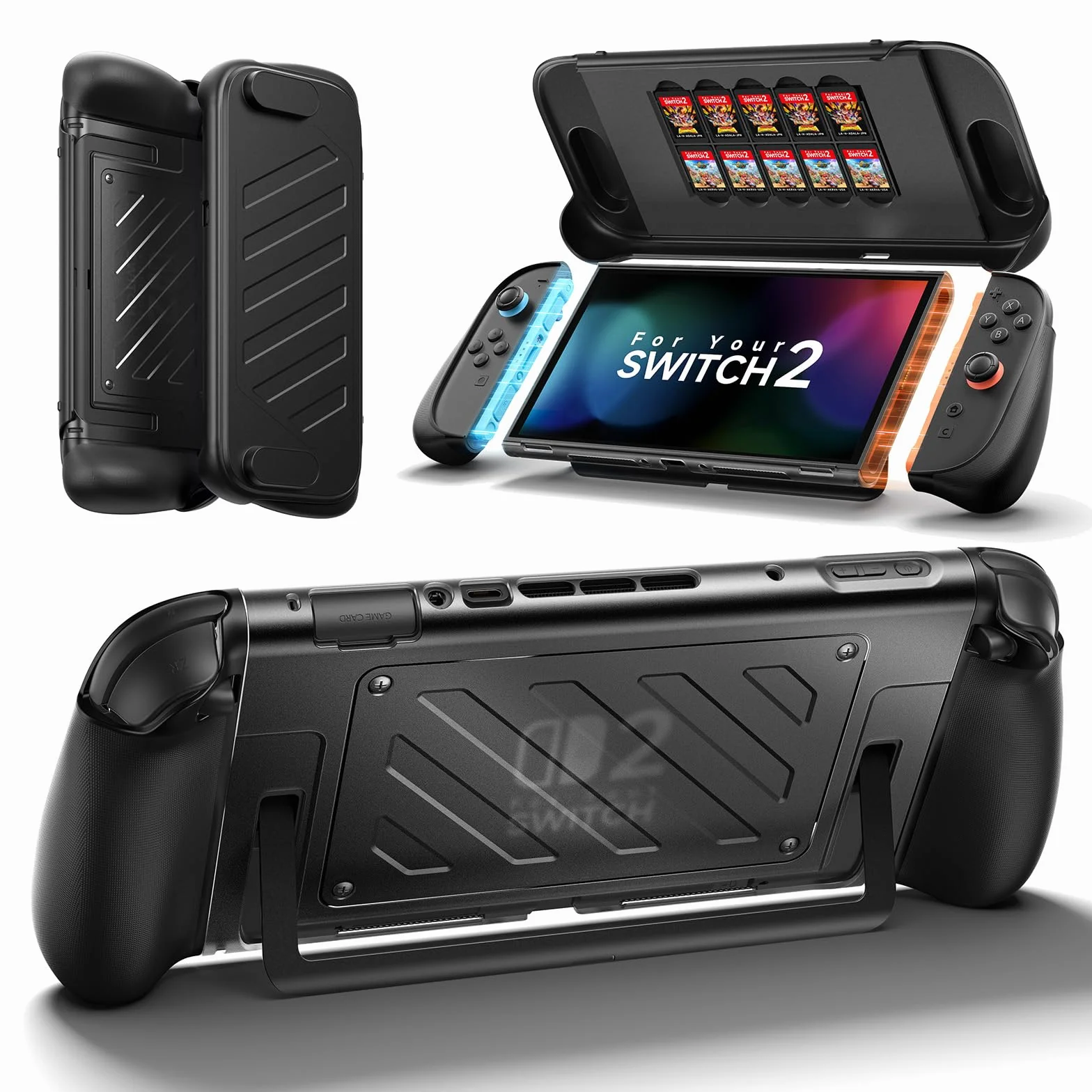 Funda Protectora Dividida JSAUX para Switch 2, Marco Central de TPU y Cubierta Frontal de PC, Agarre Ergonómico Antideslizante, Espacio para 10 Tarjetas de Juego, Compatible con el Soporte - PC0114