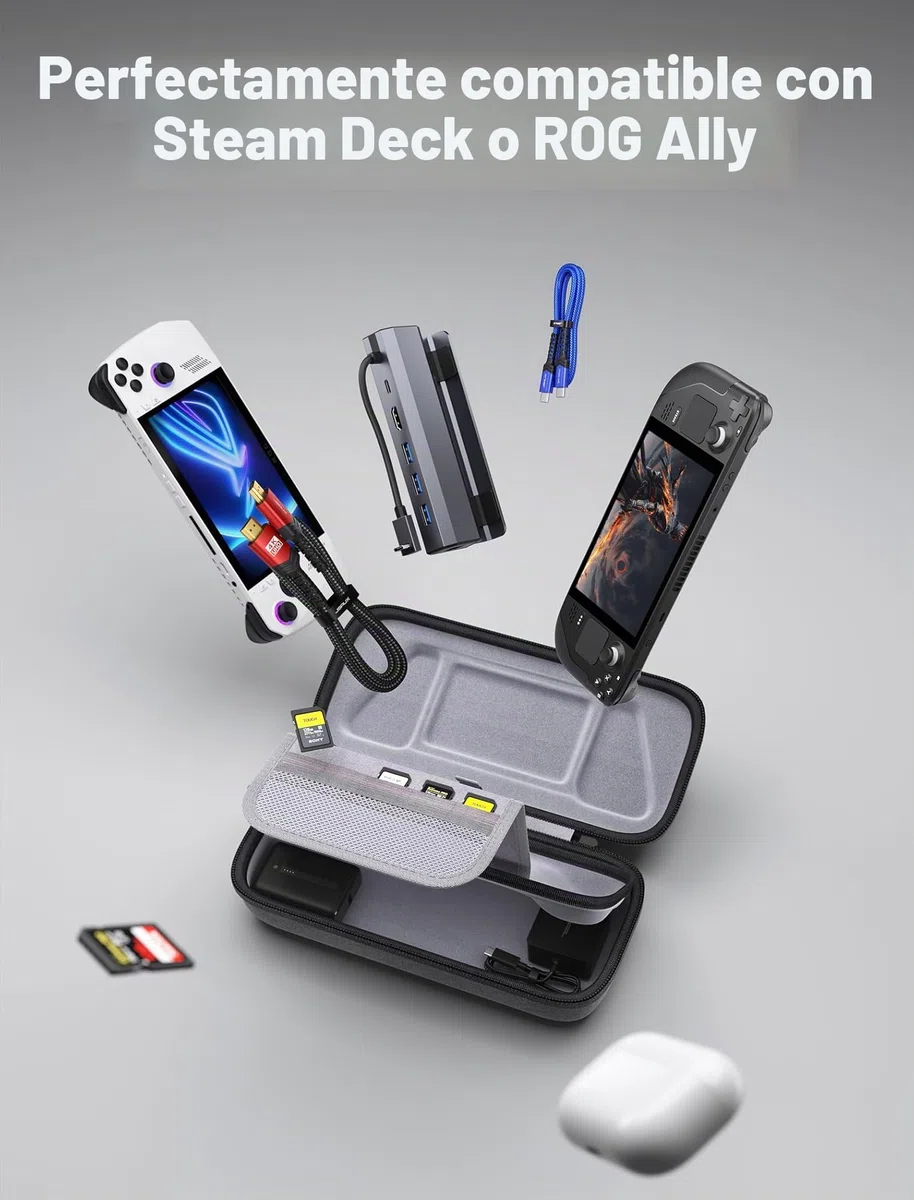 JSAUX Funda para Steam Deck/ROG Ally, Funda Rígida Protectora con Cargador Integrado y Estación de Acoplamiento, Bolsa de Viaje Portátil para Steam Deck OLED/ROG Ally X - BG0106X