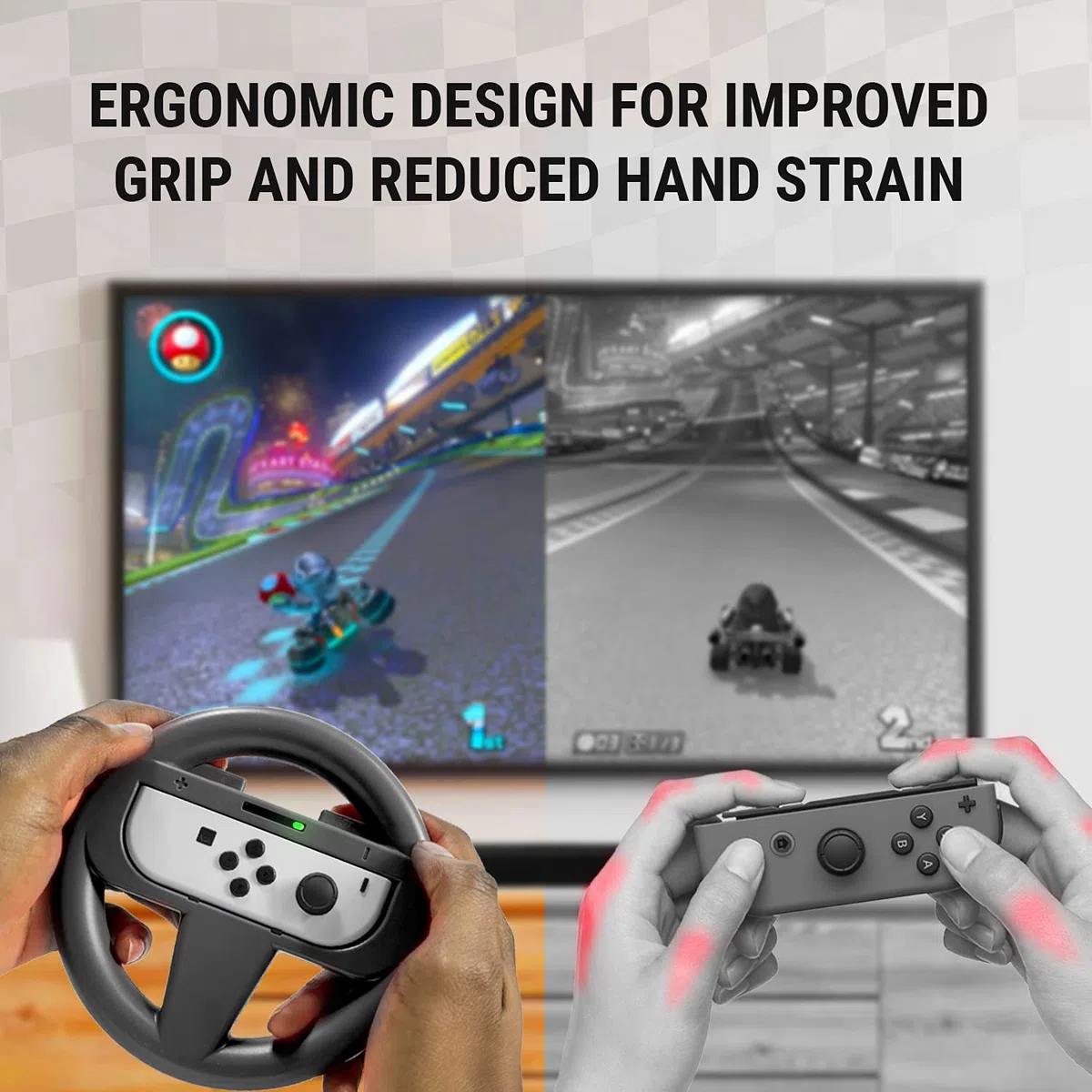Orzly Volantes 4 en 1 Para Mario Kart Nintendo Switch - Accessorios de Volante para los mandos JoyCon - No Incluye Consola y Joy-Con