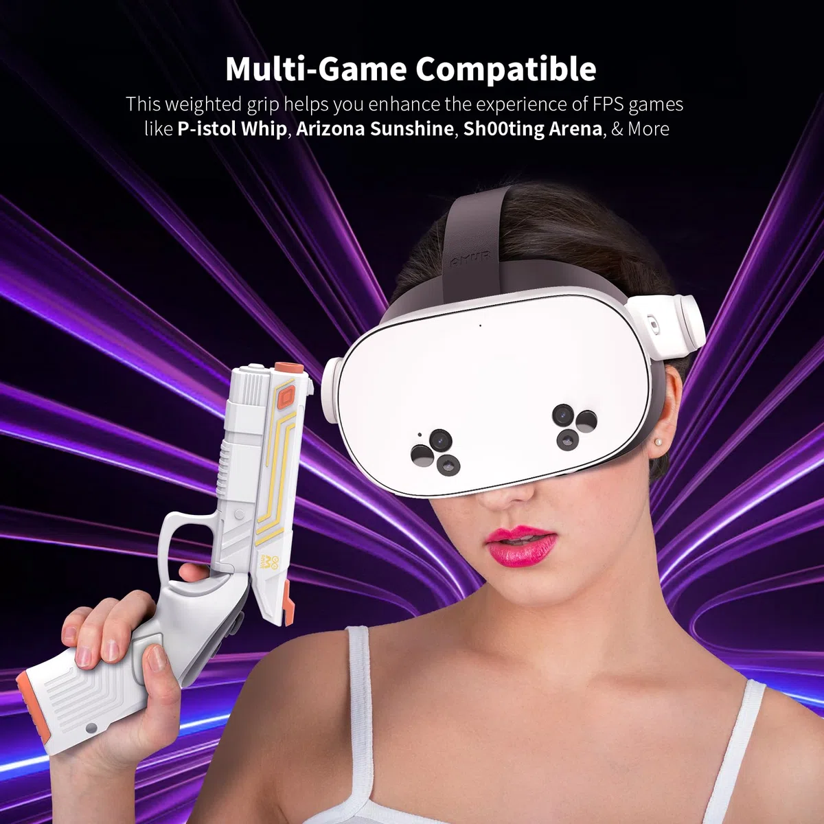 AMVR VR G-un Palo de fijación Compatible con Quest 3s/Quest 3 Accesorios, ponderada P-istoI Agarre para Mejorar la Experiencia de Juego FPS Sensación de sujeción, Accesorios VR para antideslizant