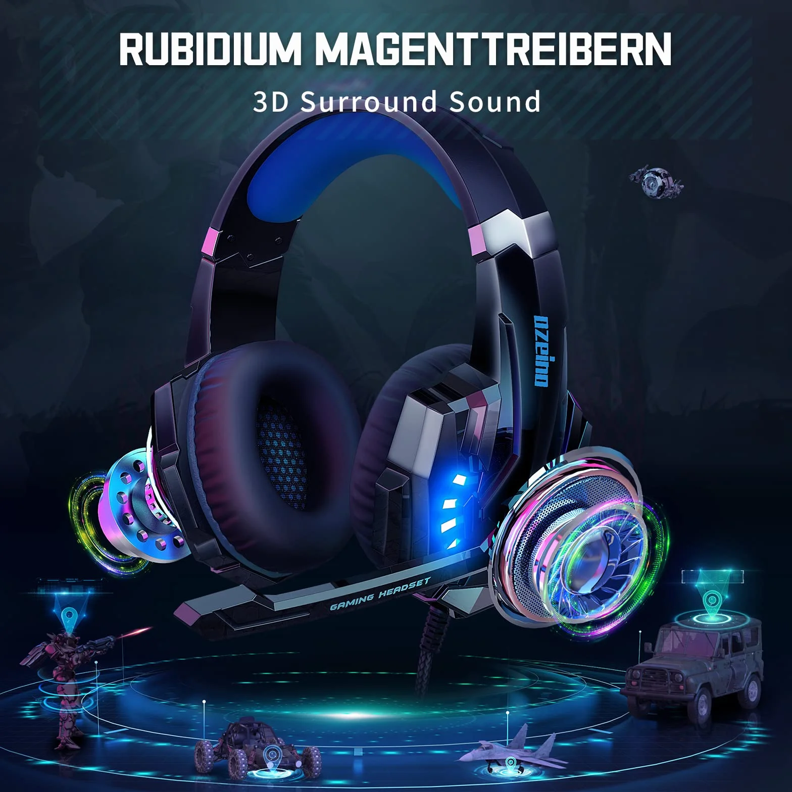 Ozeino Auriculares para Videojuegos para PS4 PS5 3D Surround Sound Cancelling Auriculares con micrófono para PC Xbox One Switch con luz LED