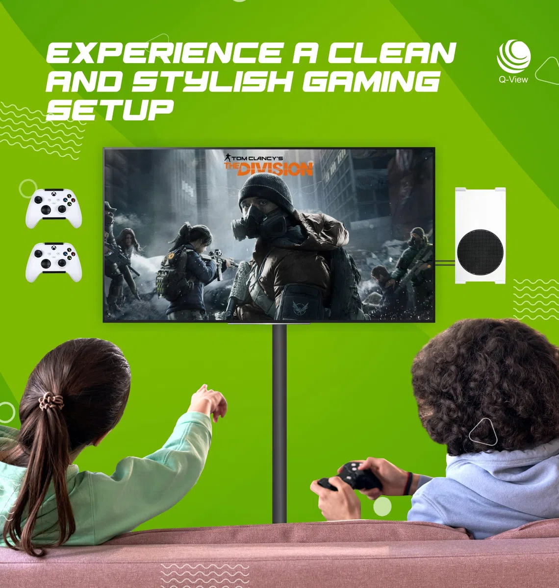 Soporte de pared y controladores Xbox Series S por Q-View - Se monta firmemente debajo del escritorio - Diseño Signature X - Tornillos y fijaciones incluidos - Fabricado en el Reino Unido - Plástico -