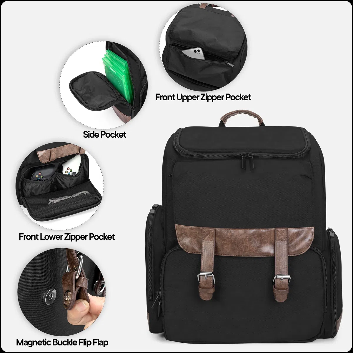 LoDrid Mochila compatible con Xbox Series X con bolsa para consola, bolsa para juegos con varios bolsillos y divisor y para laptop de 15,6" y accesorios para juegos