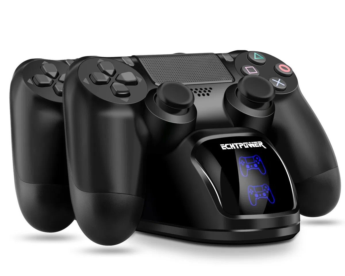 Cargador Mando PS4, Estación de Carga USB, Protección Inteligente con LED Indicador para Sony Playstation 4/ PS4 / PS4 Pro / PS4 Slim12