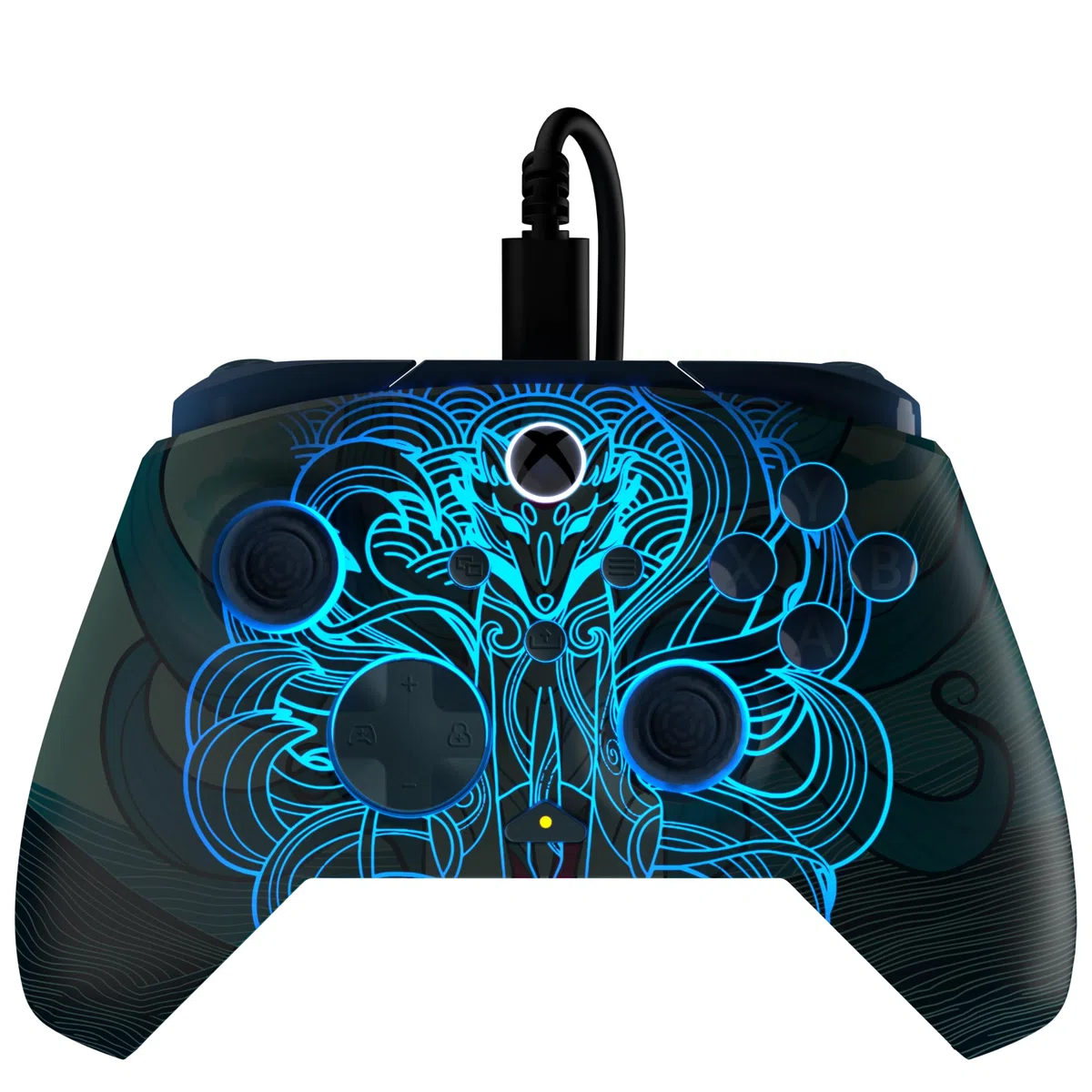 Turtle Beach Rematch Advanced Brillo Blue Kitsune Mando de juego con cable. Con licencia para Xbox con botones reemplazables, gatillos ultracortos y controles de Audio