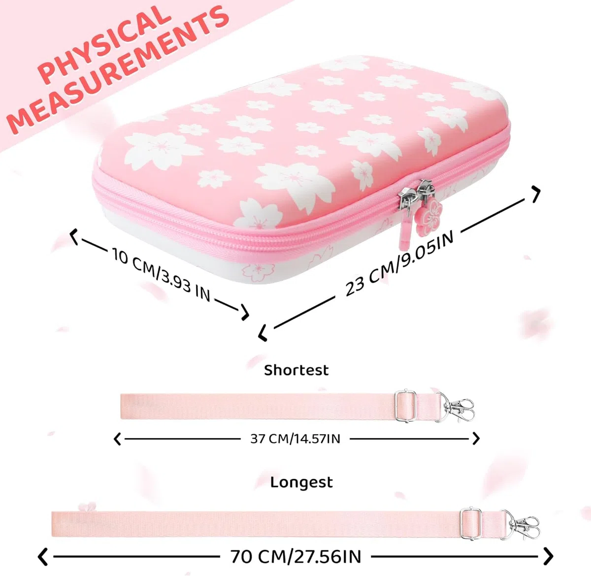 RHOTALL Funda de transporte con diseño de flor de cerezo rosa y blanco para Nintendo Switch Lite, funda de almacenamiento potable para accesorios Switch con funda protectora, protector de pantalla,
