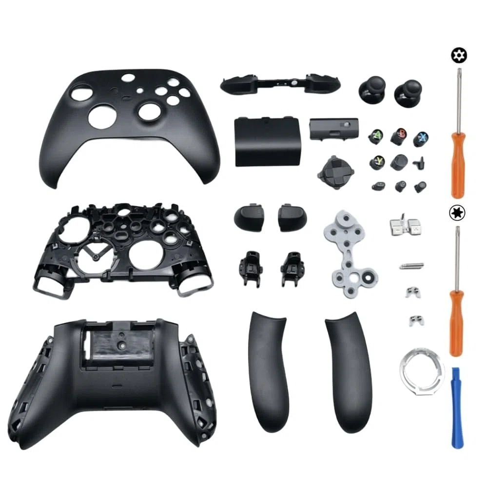 Carcasa de Repuesto para Xbox Series X/S Controller - Kit de Carcasa Completa Incluye Funda de Cáscara Marco Central Rieles Laterales Botones ABXY Parachoques LB RB Accesorios (Negro)