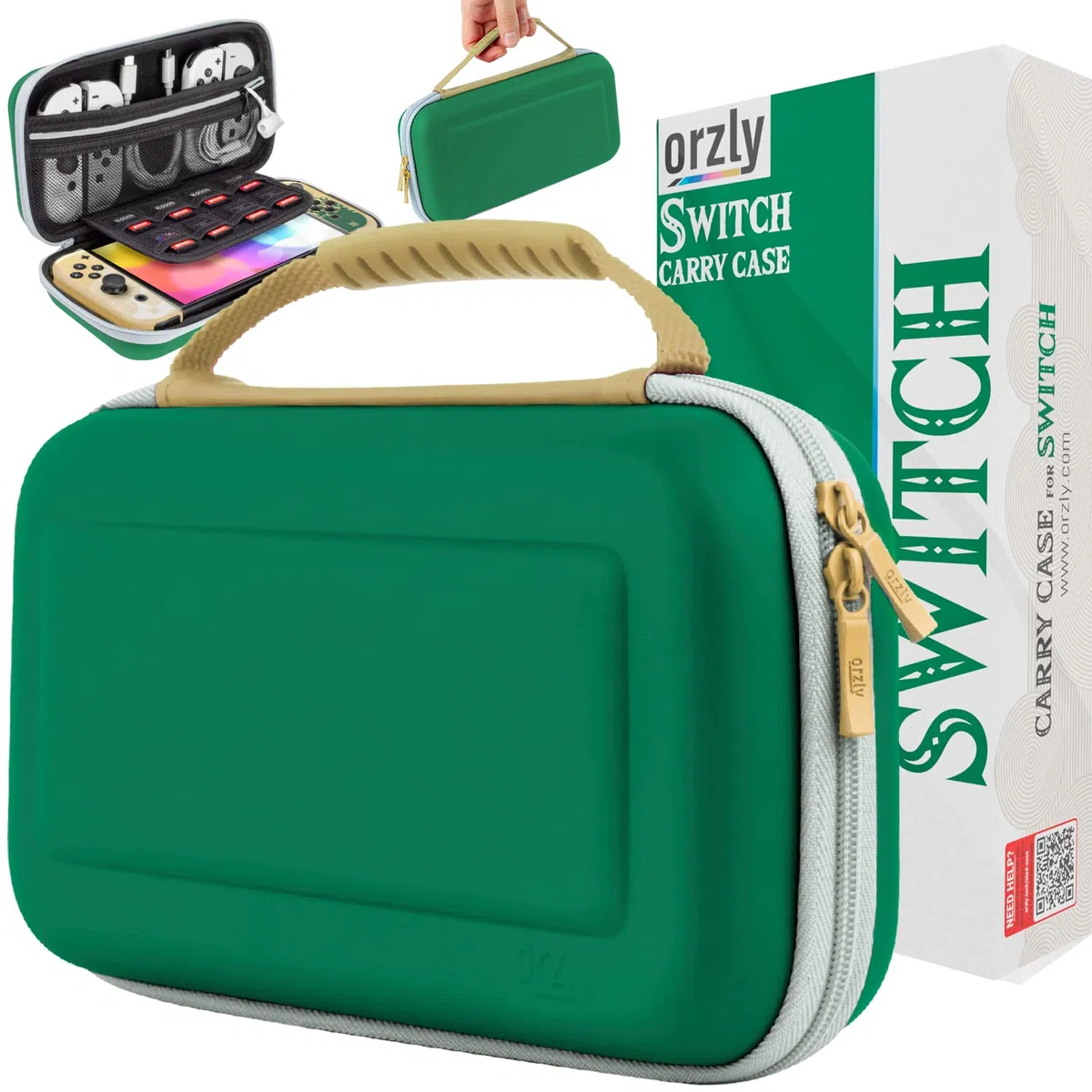 Orzly Funda de Transporte para Consola Nintendo Switch OLED con Accesorios y Compartimento de Almacenamiento de Juegos, Funda fácil de Limpiar en Caja de Regalo