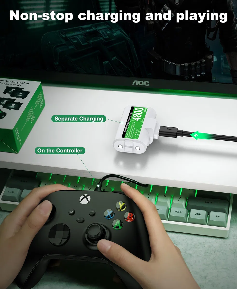 HASACOOL Batería para Controlador Xbox, 2 x 4800 mWh batería Recargable para Controlador Xbox Series X, batería con 4 Cubiertas de batería para Xbox Series X/S/Xbox One/Xbox One S/X/Elite Controller