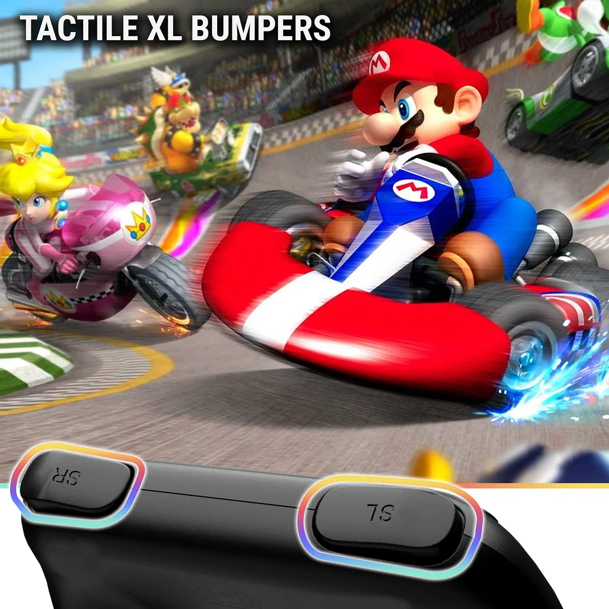 Orzly Switch Mandos Grip Joy-con (Party Pack de 4 Mandos Compatibles con Super Smash Bros Ultimate para Nintendo Switch) 4 Mandos Grip para Juegos Multijugador (1x Rojo, 1xAzul, 2X Negros)