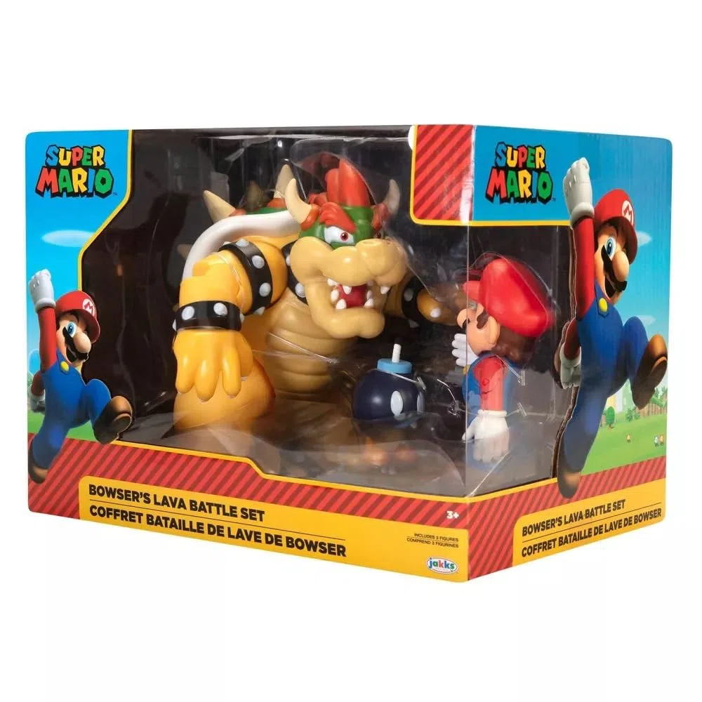 Jakks Pacific Super Mario - Set de Batalla Bowser - Recrea Esta Clásica Batalla Entre Mario vs Bowser - Juguete de hasta 15 cm de Altura - Recomendado para Niños 3 Años +