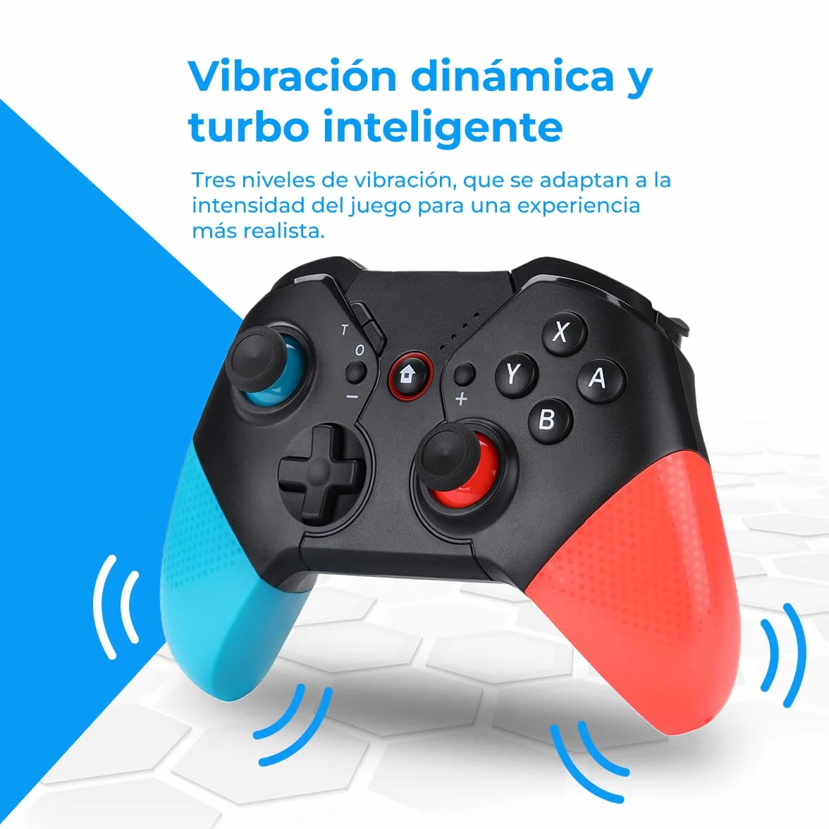 NK Mando PRO Switch Inalámbrico- Wireless Pro Switch Controller con Función Macro/Wake/Turbo/Gyro Axis/Doble Vibración/RGB Light - Color Negro/Rojo/Azul