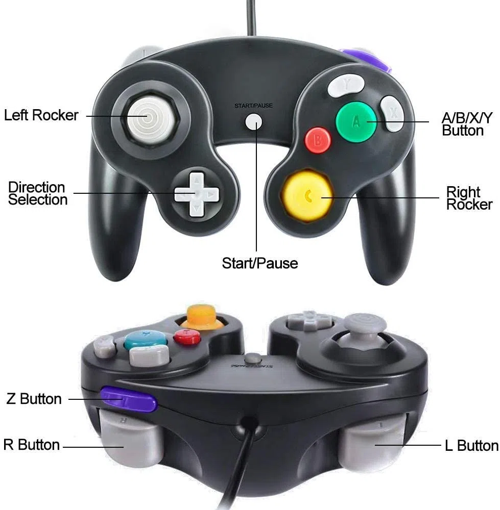 Yideng Controlador de Gamecube, 2 paquetes Controlador de Gamecube con cable clásico Vibration Gamepad Compatible con Gamecube/Wii U/Wii/PC/Switch Controller, Negro