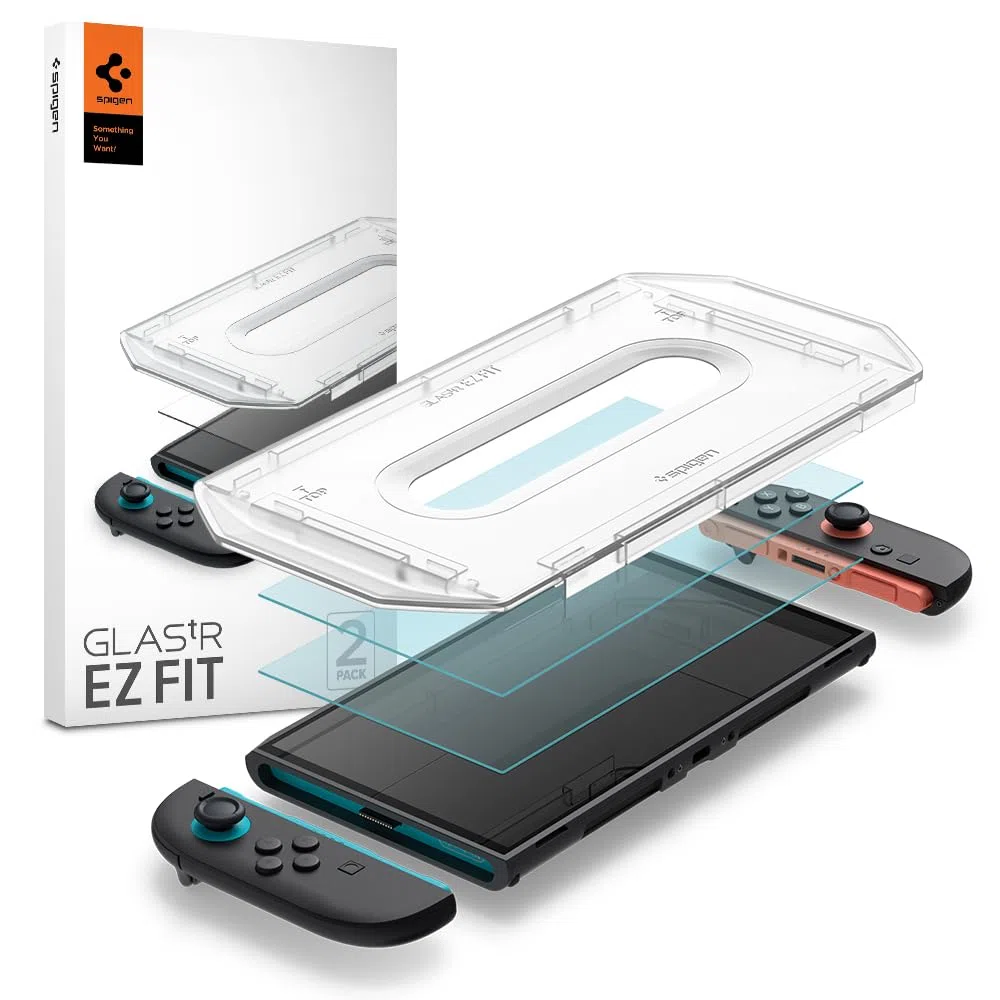 Spigen Glas.tR EZ Fit Protector Pantalla para Nintendo Switch 2, 2 Unidades, Instalación Fácil, Dureza 9H, Alta-Definición