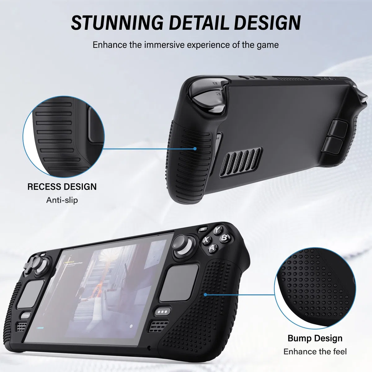Benazcap Carcasa Antideslizante Antihuellas para la Consola Valve Steam Deck OLED 2023/Steam Deck 2021, Funda Protectora de Silicona Antigolpes, Negra
