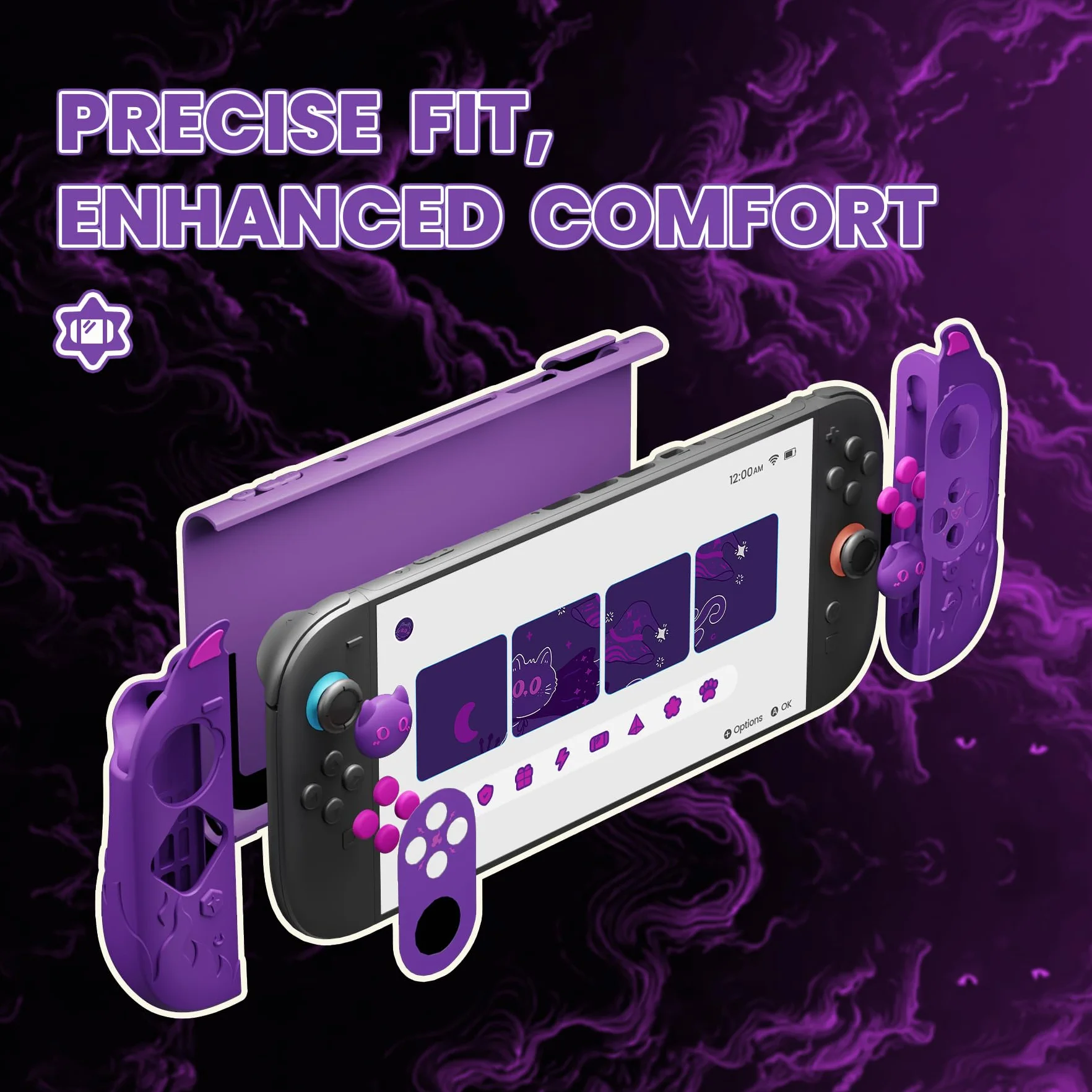 PlayVital Funda Protectora para Nintendo Switch 2, Grip de Silicona Antideslizante + Carcasa Rígida Compatible con Dock, con Tapas para Joystick y Pegatinas, Antigolpes - Cute Demon (Violeta)