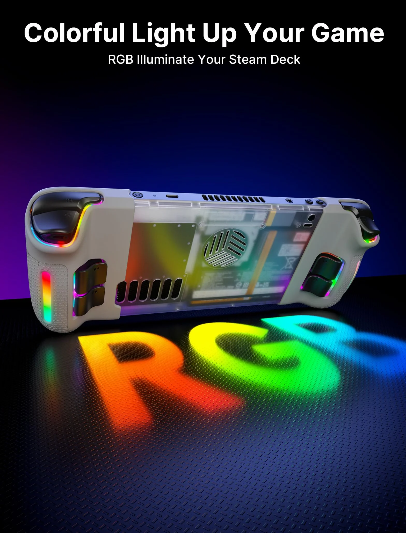 JSAUX Placa Trasera Transparente RGB versión Compatible con Steam Deck, Carcasa de Repuesto de edición Transparente Compatible con Steam Deck - Versión PC0106 RGB [Blanco Cristal]