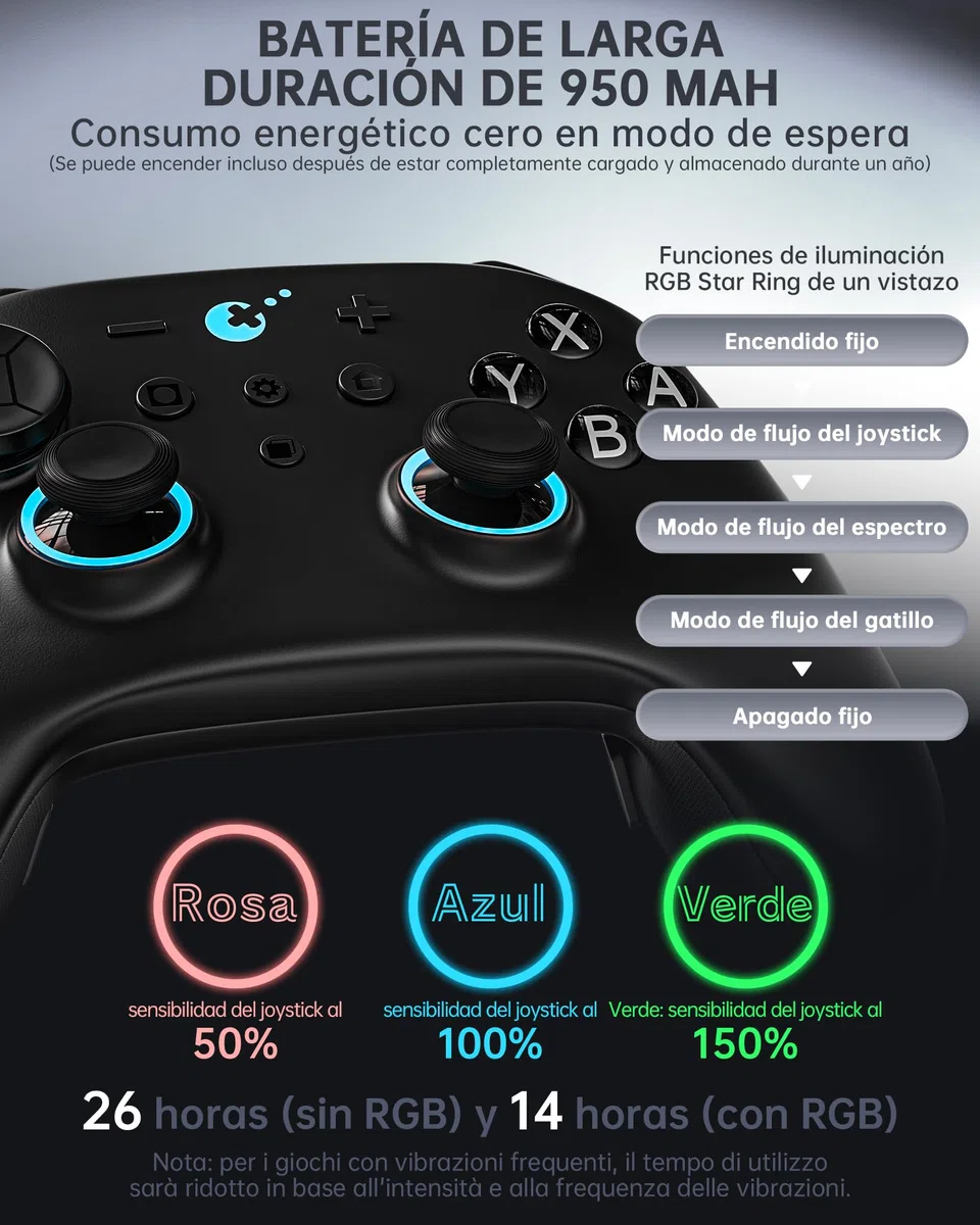 GuliKit TT Mando Inalámbrico para PC, Android, iOS, Switch 1/2, Joystick TMR, con Batería de 950 mAh, Función de Activación (Negro, TT MAX)
