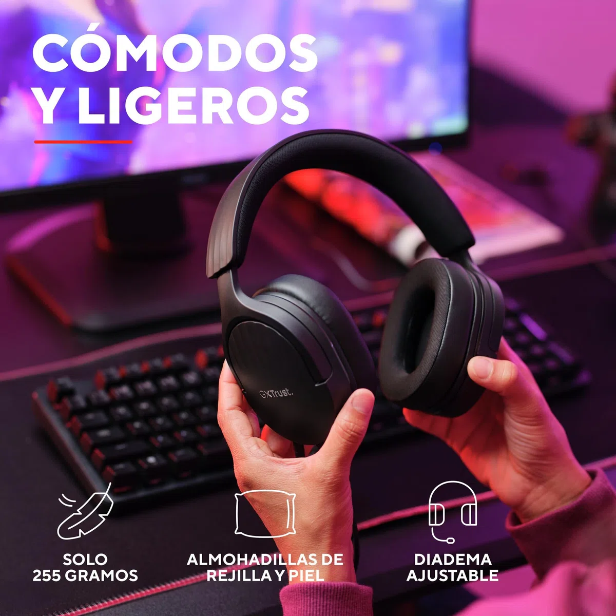 Trust Gaming GXT 489 Fayzo Cascos Gaming para PC, PS5, PS4, Xbox Series X|S, Switch, Mobile, 3.5 mm, 85% Plástico Reciclado, Auriculares Over-Ear Micrófono con Cancelación de Ruido - Negro