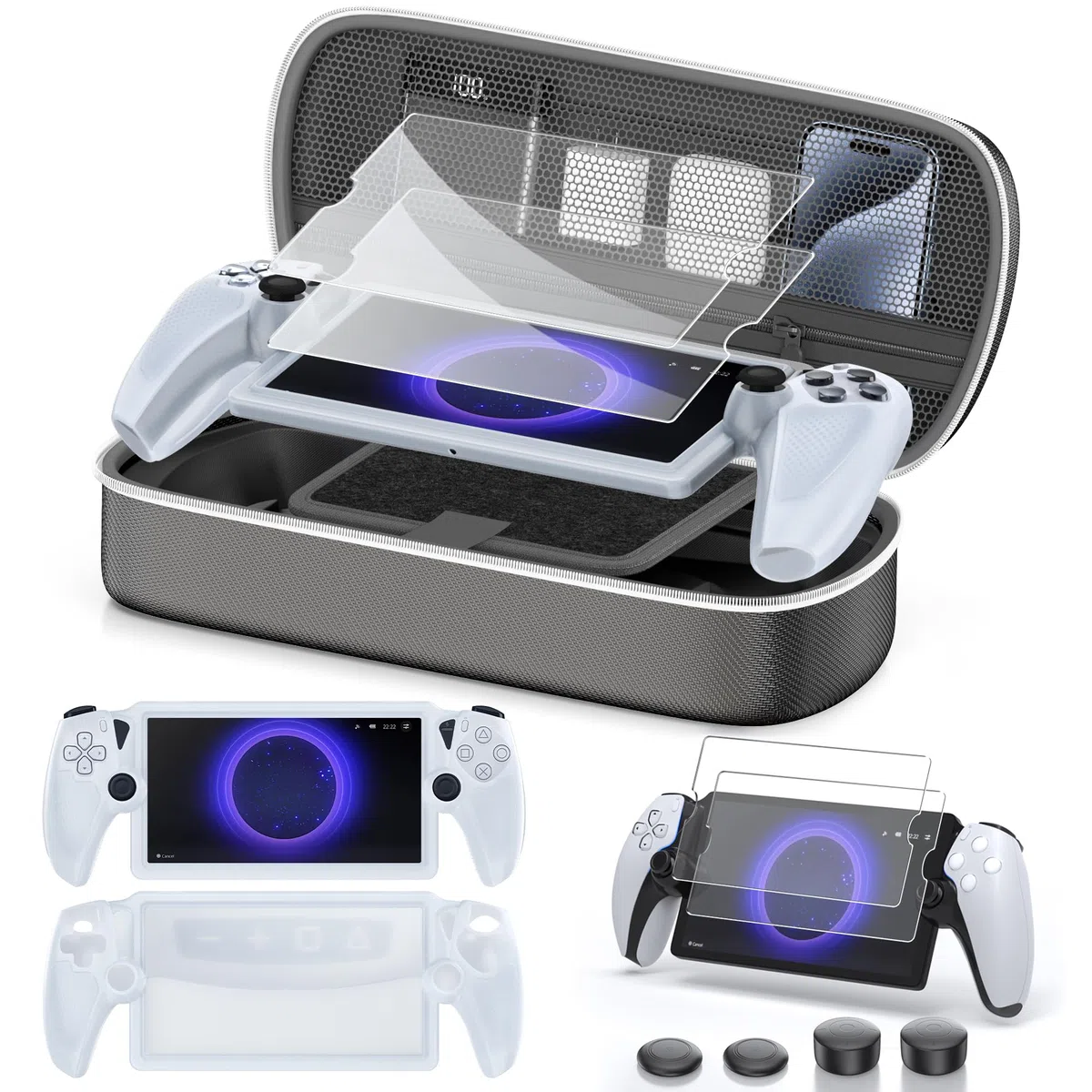 Tokluck 10 en 1 Set de Accesorios per PS Portal, Case per PlayStation Portal Remote con Funda Transparente, 2 Paquetes de Protector Pantalla de Cristal Templado & 4 Clips para el Pulgar