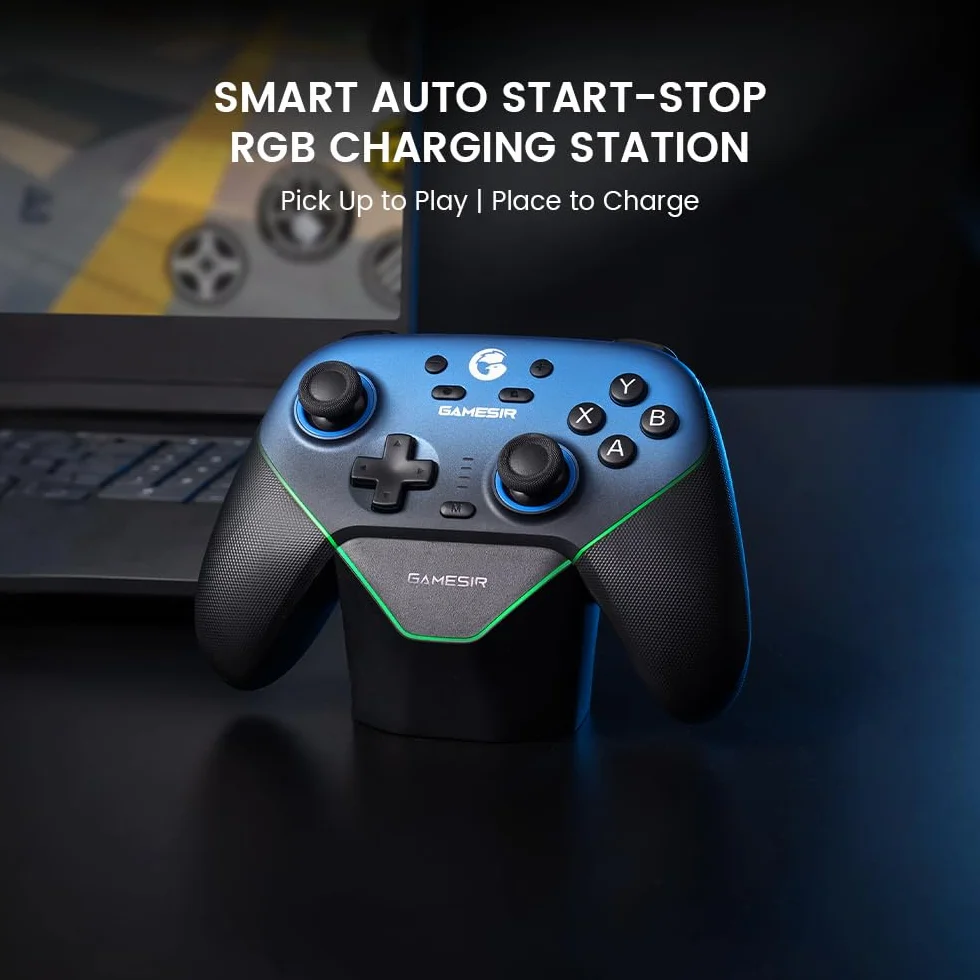 GameSir Super Nova Mando Inalámbrico con Base de Carga – Sticks Hall Effect, Gatillos Ajustables – Switch Gyro, PC, Móvil – Nightfall Blue