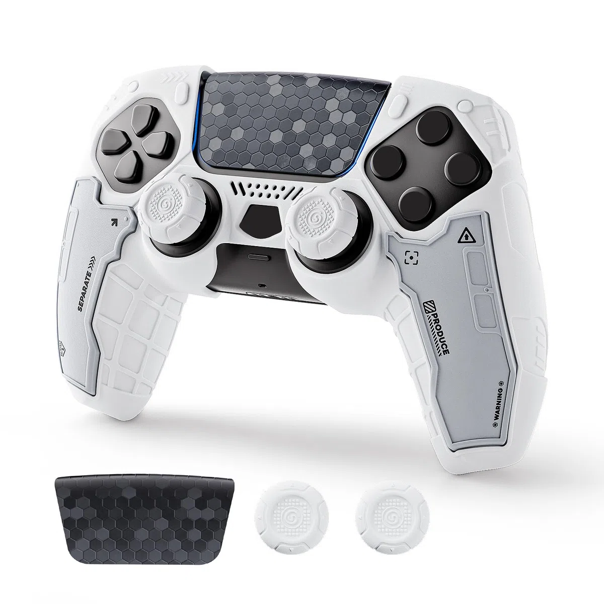 G.S.TAC - Juego de fundas para controlador táctico compatible con PS5, funda de silicona antideslizante compatible con controlador PS5, 2 empuñaduras para el pulgar y 2 calcomanías, compatible con
