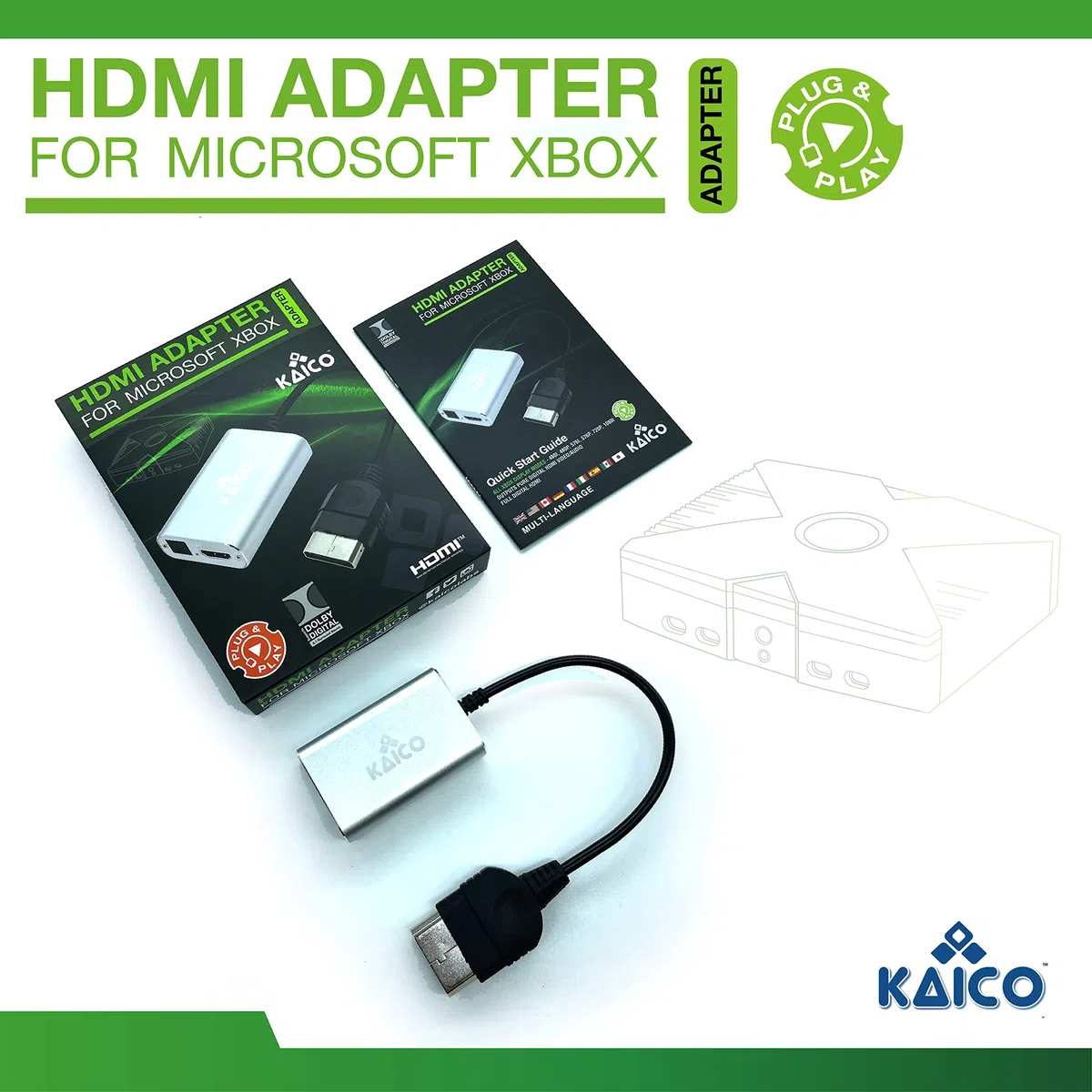 Kaico Original Xbox a HDMI Convertidor - Dolby Digital 5.1 a través de Puerto óptico - HD Link Cable para OG Xbox - Compatible con Xbox Original - Puerto Toslink para