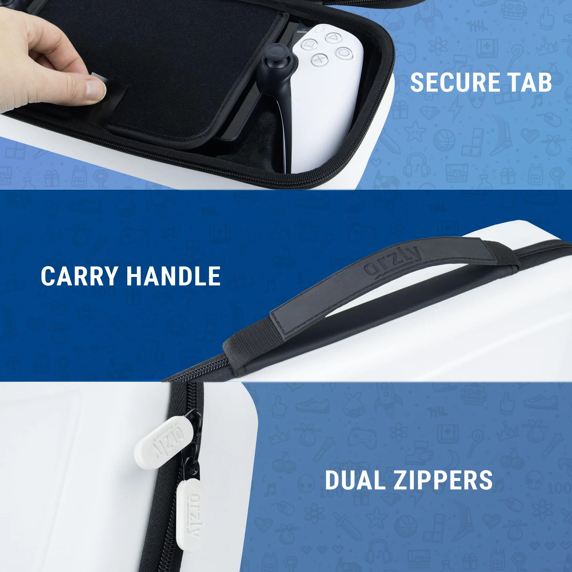Orzly Estuche de Transporte para Reproductor Remoto PlayStation Portal, Accesorios para Consola PS5, protección para Viajes y Almacenamiento, Cargador de Auriculares Blanco/Negro - Edición de Regalo
