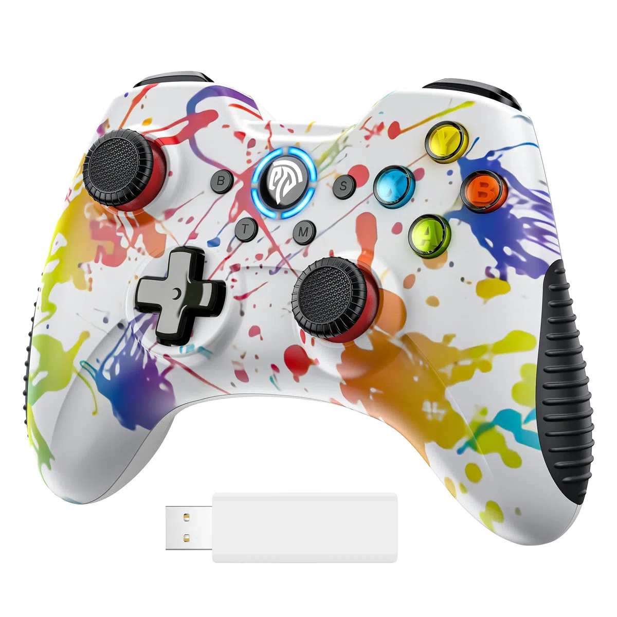 EasySMX 2.4G Mando PC Inalámbrico con Batería Incorporada, [Regalos Originales] Mando para PC PS3 con Doble Vibración, Turbo para Windows/PC/PS3/Android TV/Andriod TV Box, Grafiti Colorido