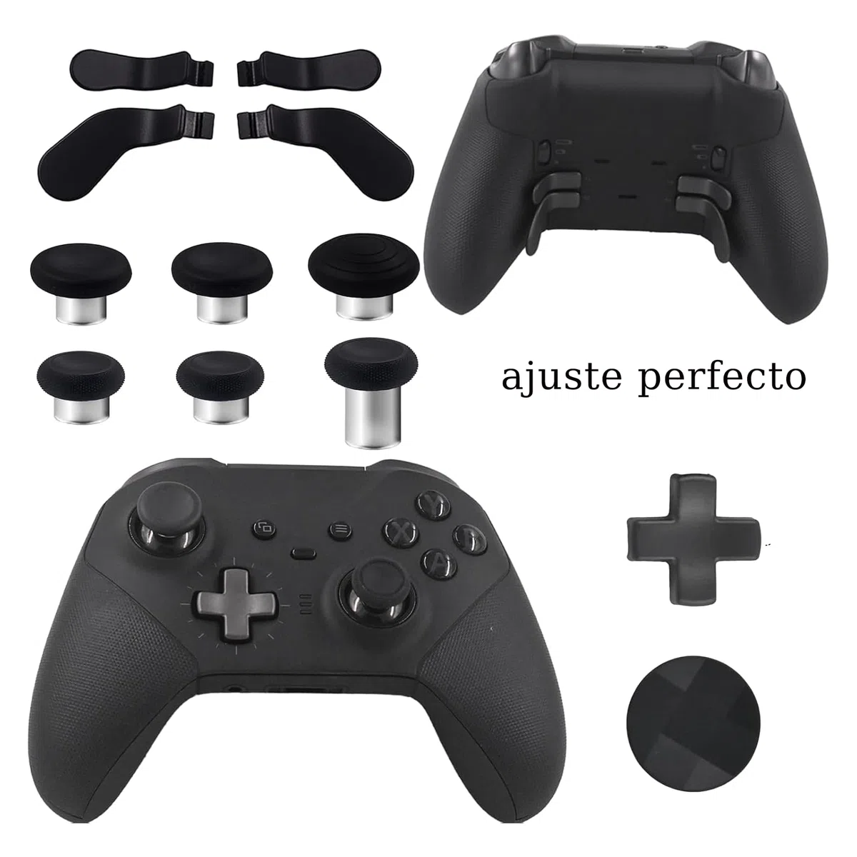 Peixiong Juego de componentes de los mandos 13 en 1 para Xbox Elite Series 2 Core Controllers con 6 joysticks metálicos y herramientas, 2 D-Pads, 4 paletas para Xbox Elite Series 2 (negro)
