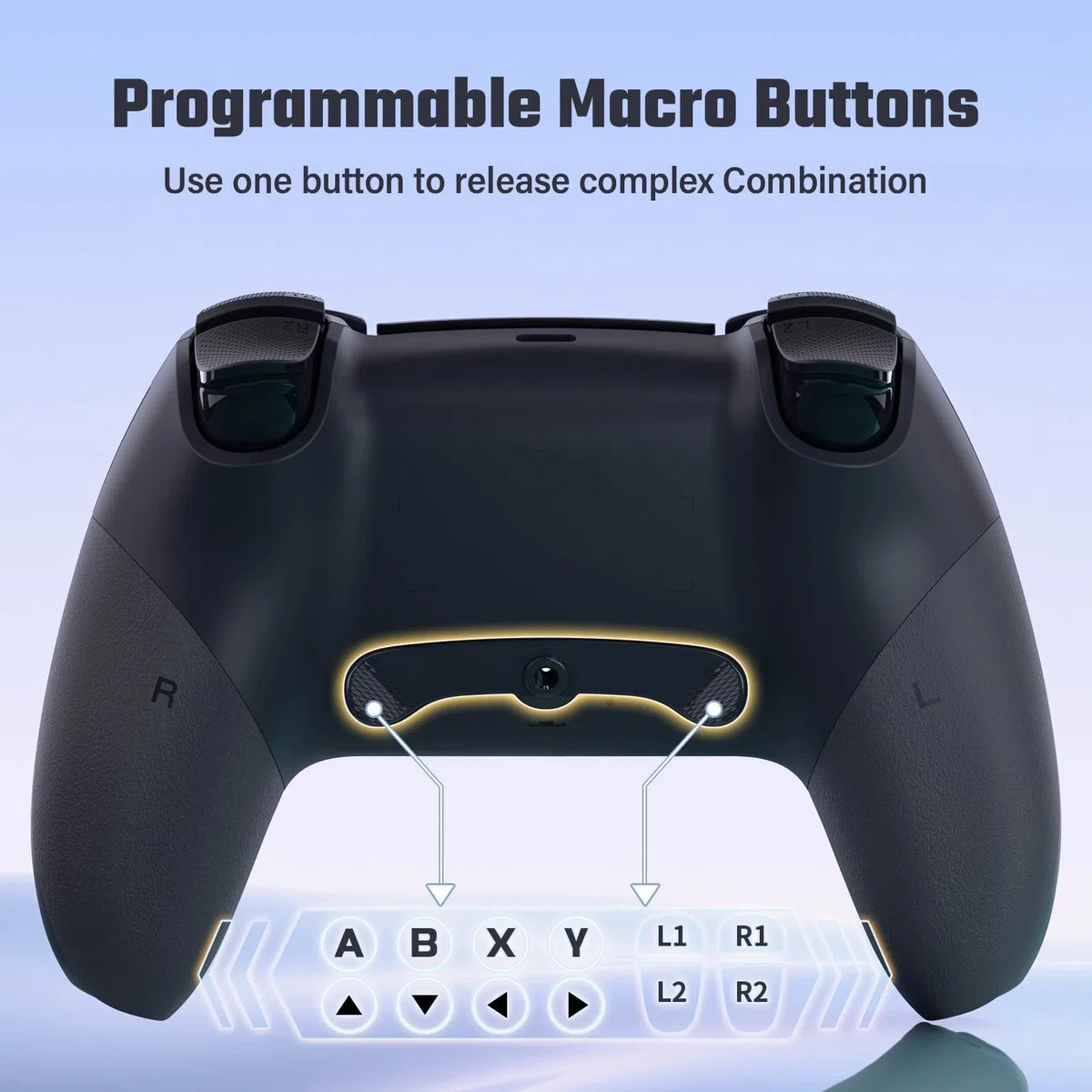 LATEC Mando para PS4, Mando Inalámbrico PS4 con Bluetooth, 2 Botones de Programación Macro, 6-Axis Sensor Giroscópico, Doble Vibración, Panel Táctil, Negro