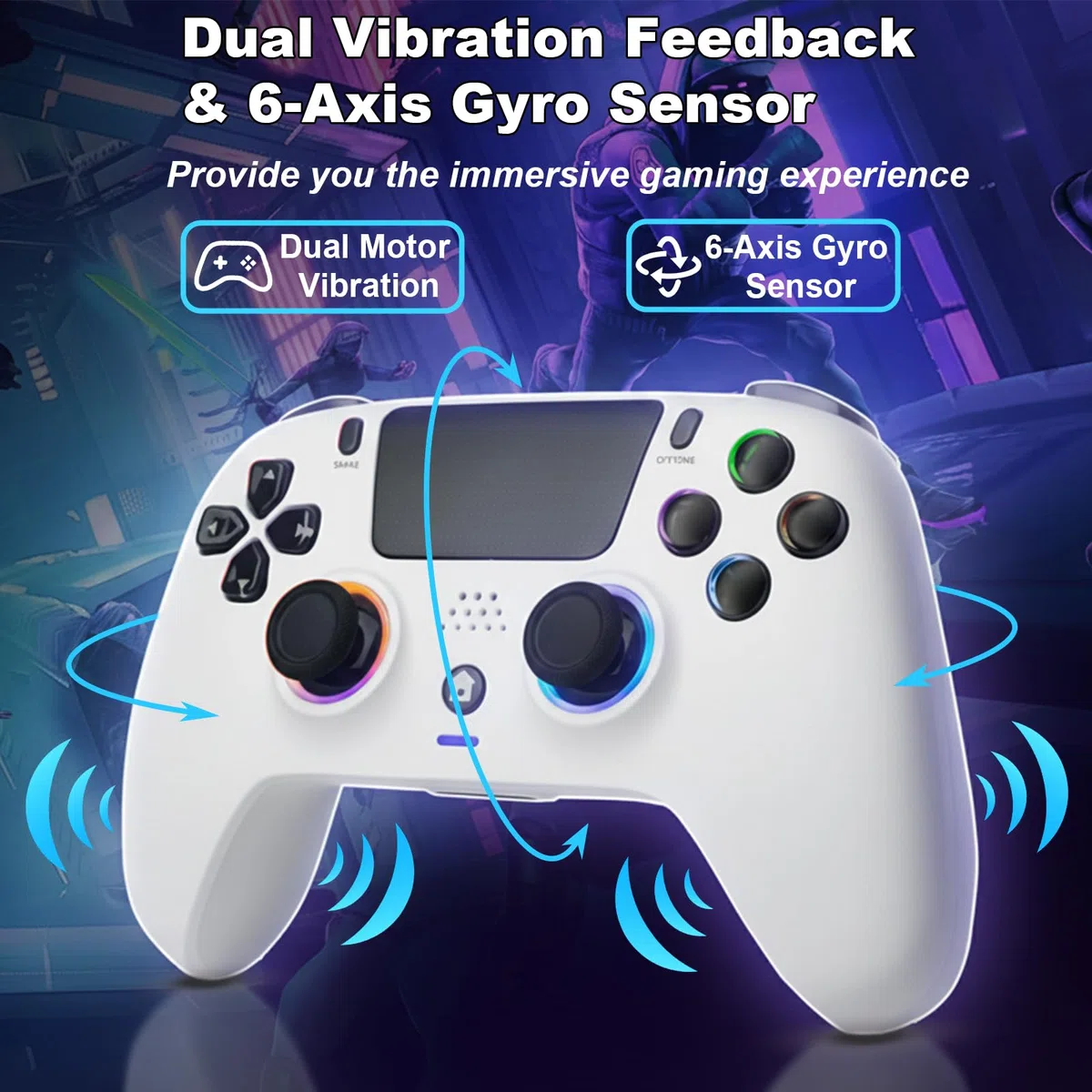 DuLingKer Mando Inalámbrico Compatible con PS4/Pro/Slim, Hall Effect Mando con Hall Joystick/Trigger(Sin Deriva), Vibración, Luz RGB, Audio/Micrófono, Botón M1/M2, Bluetooth Mando Compatible con PS4