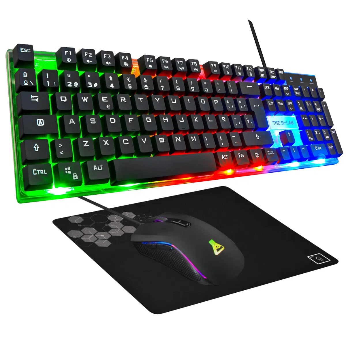 G-Lab Combo Yttrium - Pack Teclado y Raton Gaming, Combo 3 en 1 con Teclado Gaming QWERTY, 105 Teclas, Ratón Gamer 2600 dpi, Alfombrilla de ratón Gamer - PC/PS4/PS5 (Nueva versión)