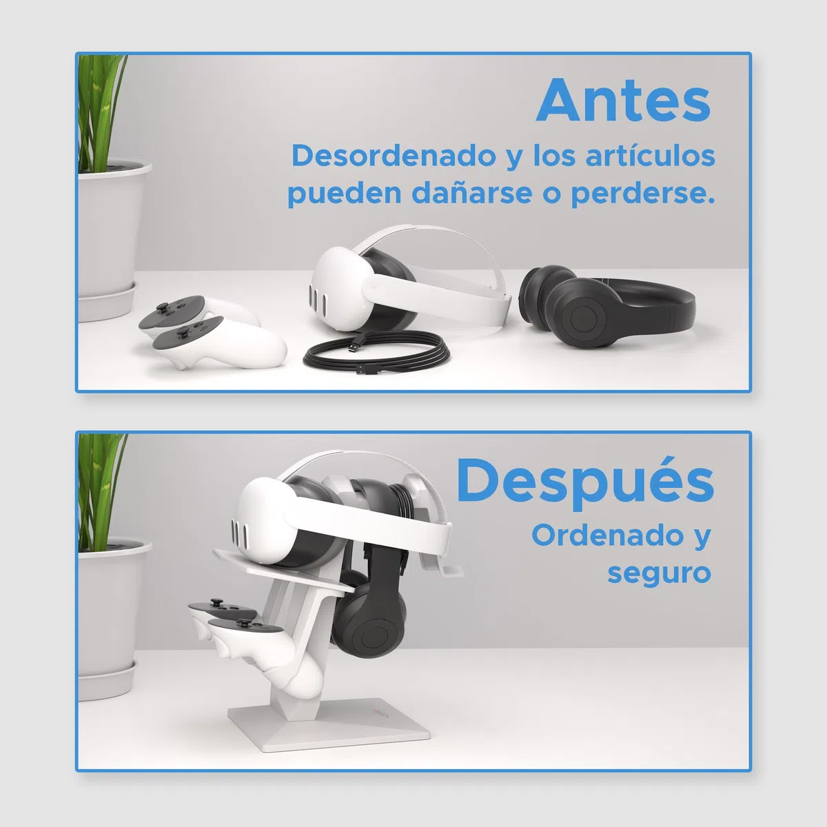 Digicharge Soporte de Auriculares VR para Meta Quest 3S, Quest 3, Oculus Quest 2 VR Mount Display Storage para Auriculares y Controladores táctiles