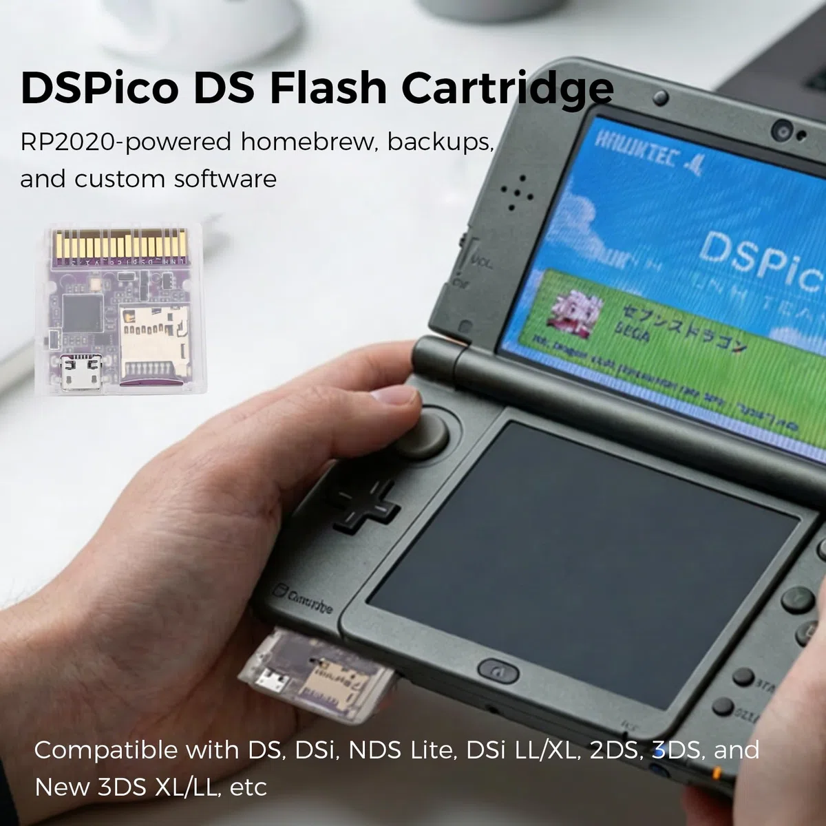 Plyisty Tarjeta Flash DSPico DS para NDS NDSL DSi 3DS 2DS, Alimentación por MCU RP2040, Cartucho de Juego de Código Abierto de Actualización R4 de 6 MB/s, Modo DS y Compatibilidad