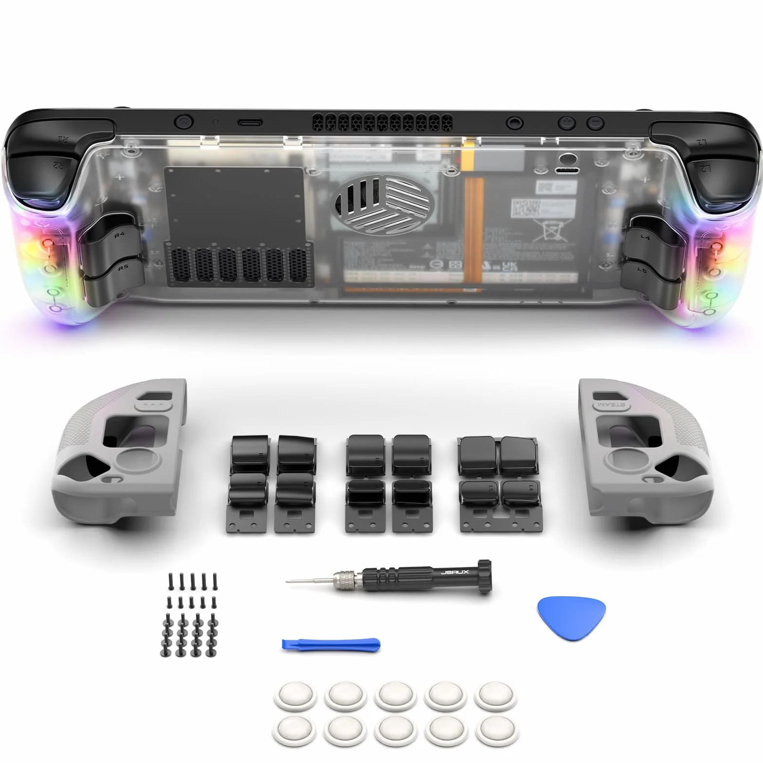 JSAUX Placa Trasera Transparente RGB versión Compatible con Steam Deck, Carcasa de Repuesto de edición Transparente Compatible con Steam Deck - Versión PC0106 RGB [Blanco Cristal]