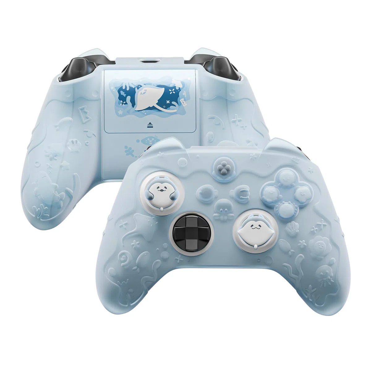 PlayVital Funda de Silicona para Xbox Series S/X Mando, Carcasa Protectora Antideslizante Semi-Transparente, Protección Completa, Incluye Thumb Grips y Sticker - Cute Ocean Whisper (Azul Menta)